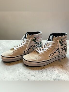 VANS Sk8-Hi Checker Floral Turtledove Suede High Top Sneakers Size 6